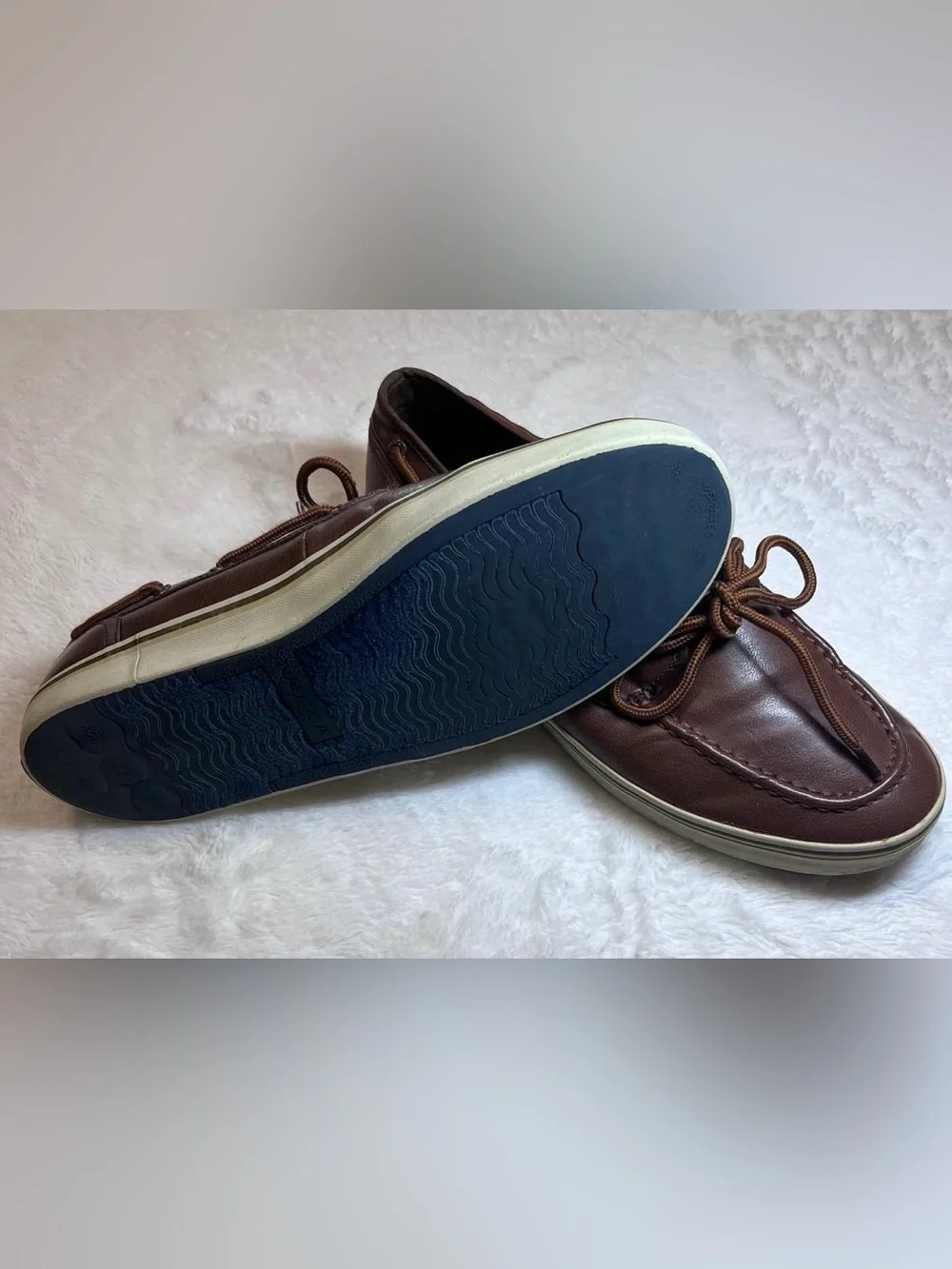 Nautica Men’s Brown Leather Lace-Up Boat Shoes with Cream Sole